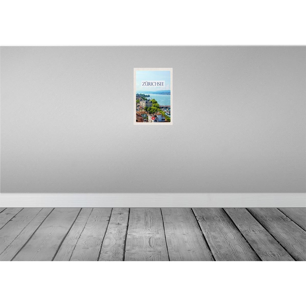 [LA-130654-H] Holzschild 30x20 cm Schweiz Zürichsee Wald Stadt Gebirge Bildmotiv Reisemotiv Abenteuer Reisen Bild 2