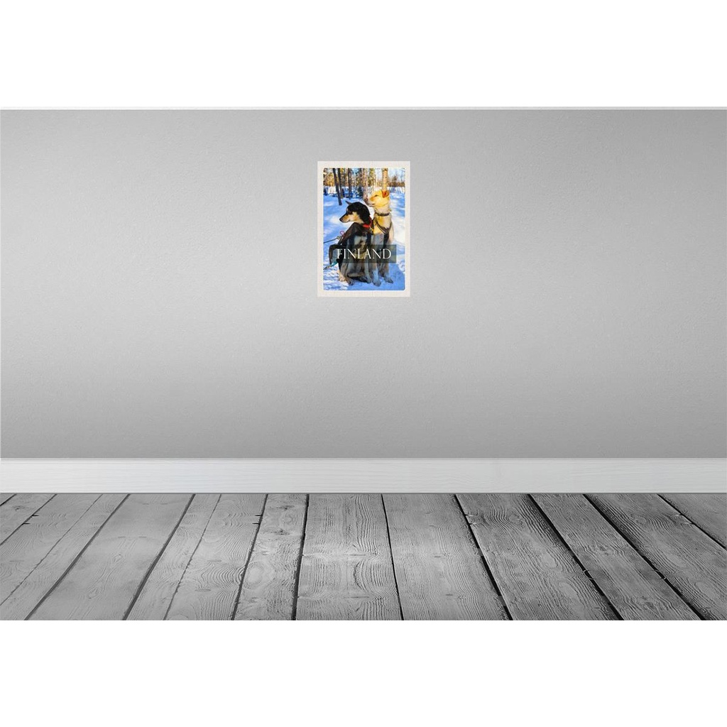 [LA-130708-H] Holzschild 30x20 cm Finnland Schnee Winterzeit Wald Hunde Bild 2