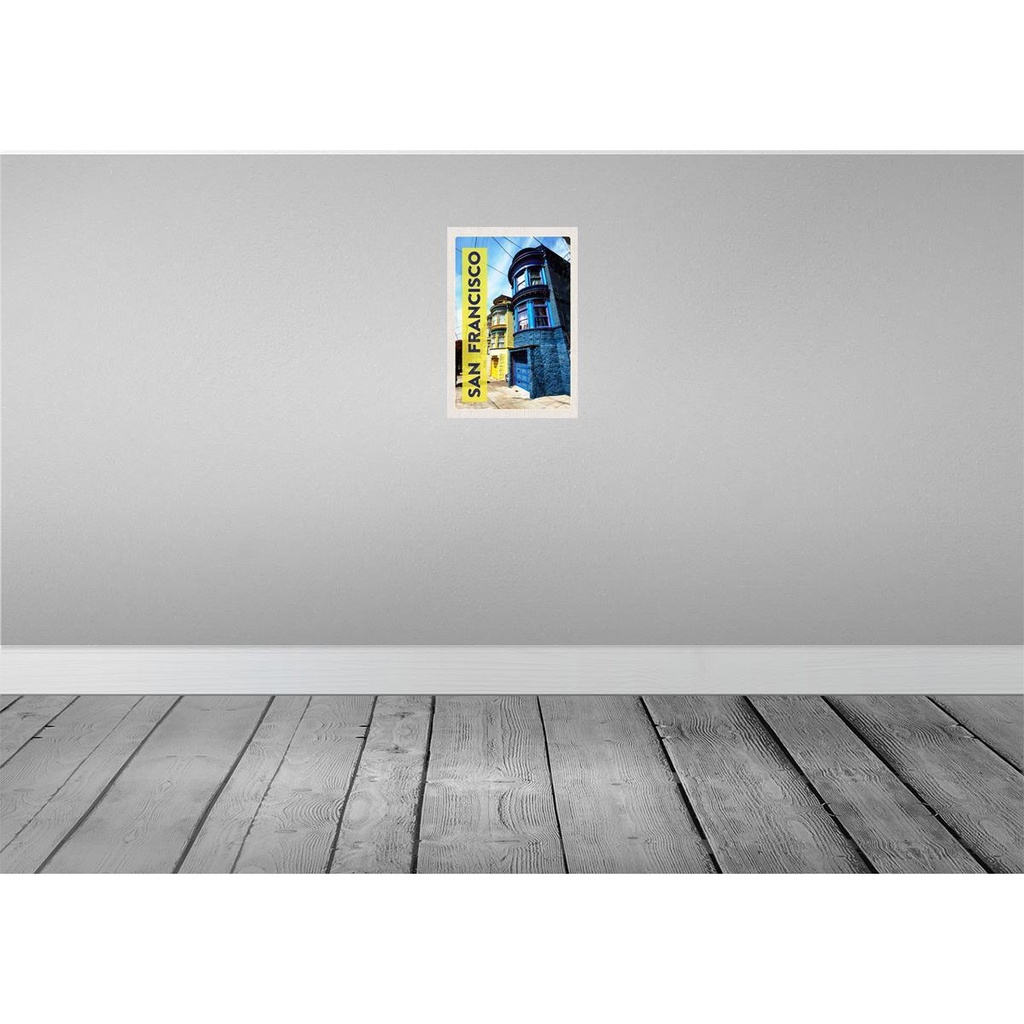 [LA-130853-H] Holzschild 30x20 cm San Francisco Amerika Häuser blau gelb Bildmotiv Reisemotiv Abenteuer Reisen Bild 2