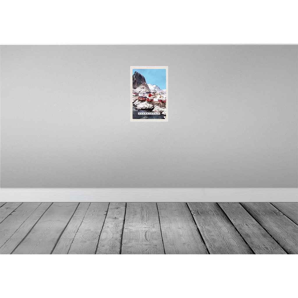 [LA-130868-H] Holzschild 30x20 cm Skandinawien Schnee Häuser Gebirge Bildmotiv Reisemotiv Abenteuer Reisen Bild 2