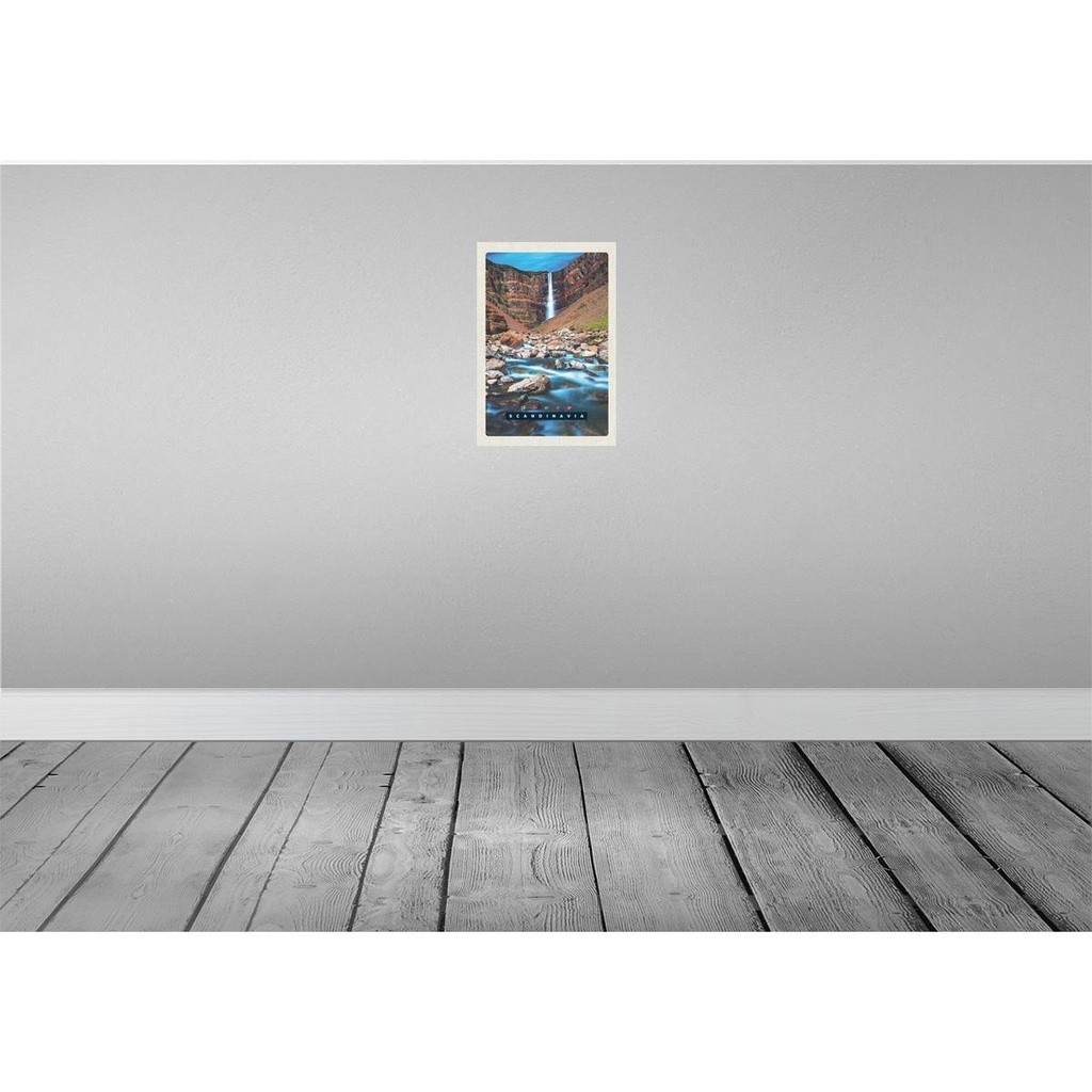 [LA-130869-H] Holzschild 30x20 cm Skandinawien Fluss Steine Wasserfall Bildmotiv Reisemotiv Abenteuer Reisen Bild 2