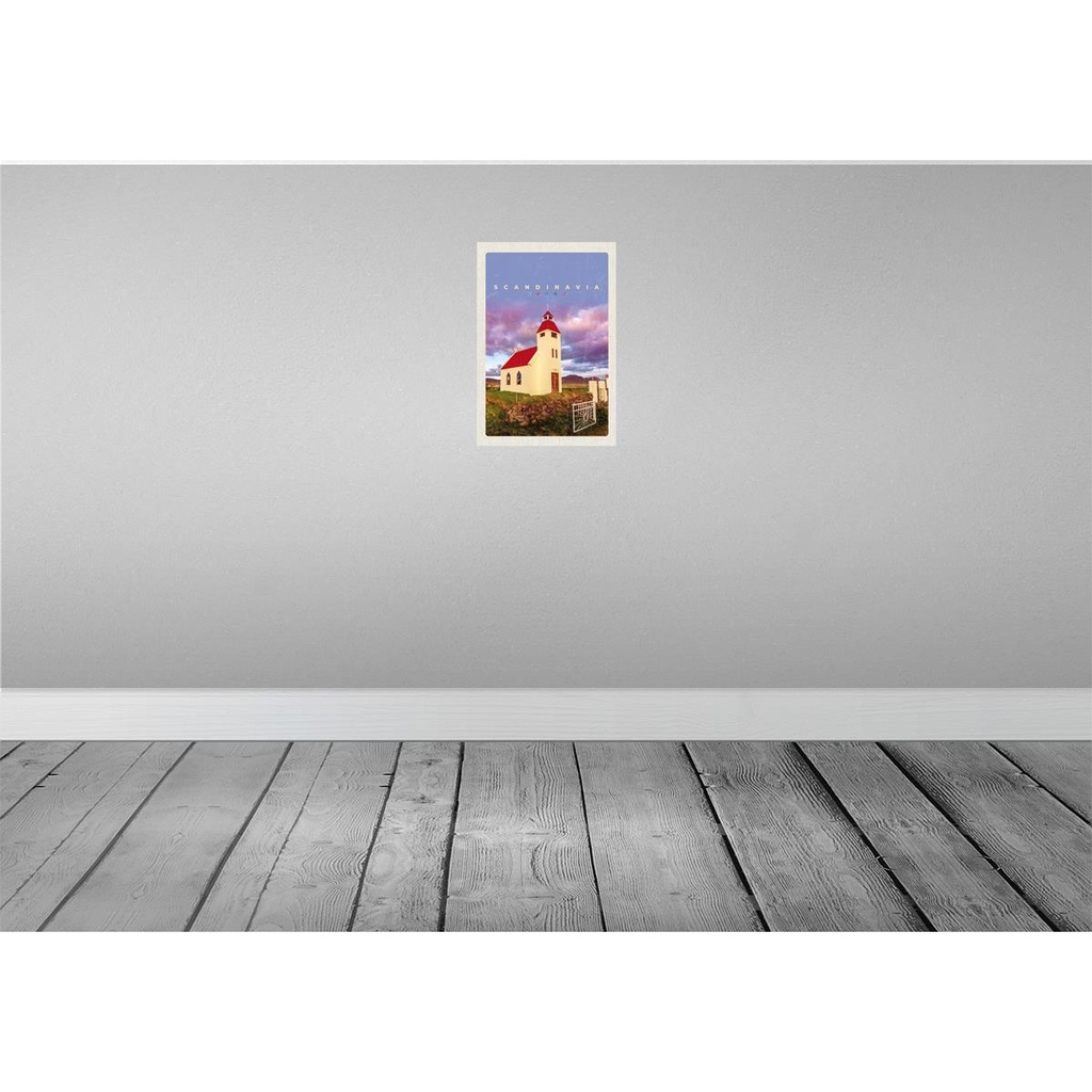 [LA-130880-H] Holzschild 30x20 cm Skandinawien Haus rot Dach Wiese Natur Bildmotiv Reisemotiv Abenteuer Reisen Bild 2