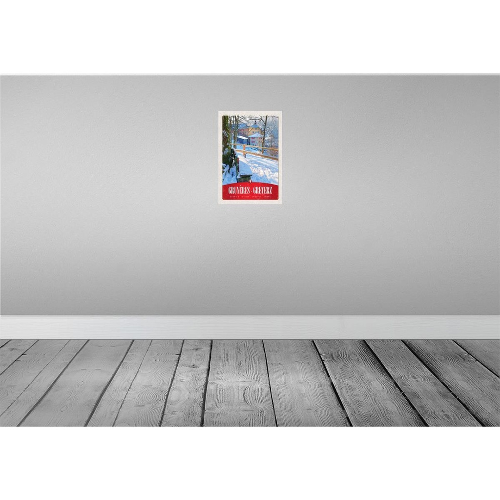 [LA-131230-H] Holzschild 30x20 cm Gruyeres Greyerz Schweiz Schnee Bildmotiv Reisemotiv Abenteuer Reisen Bild 2