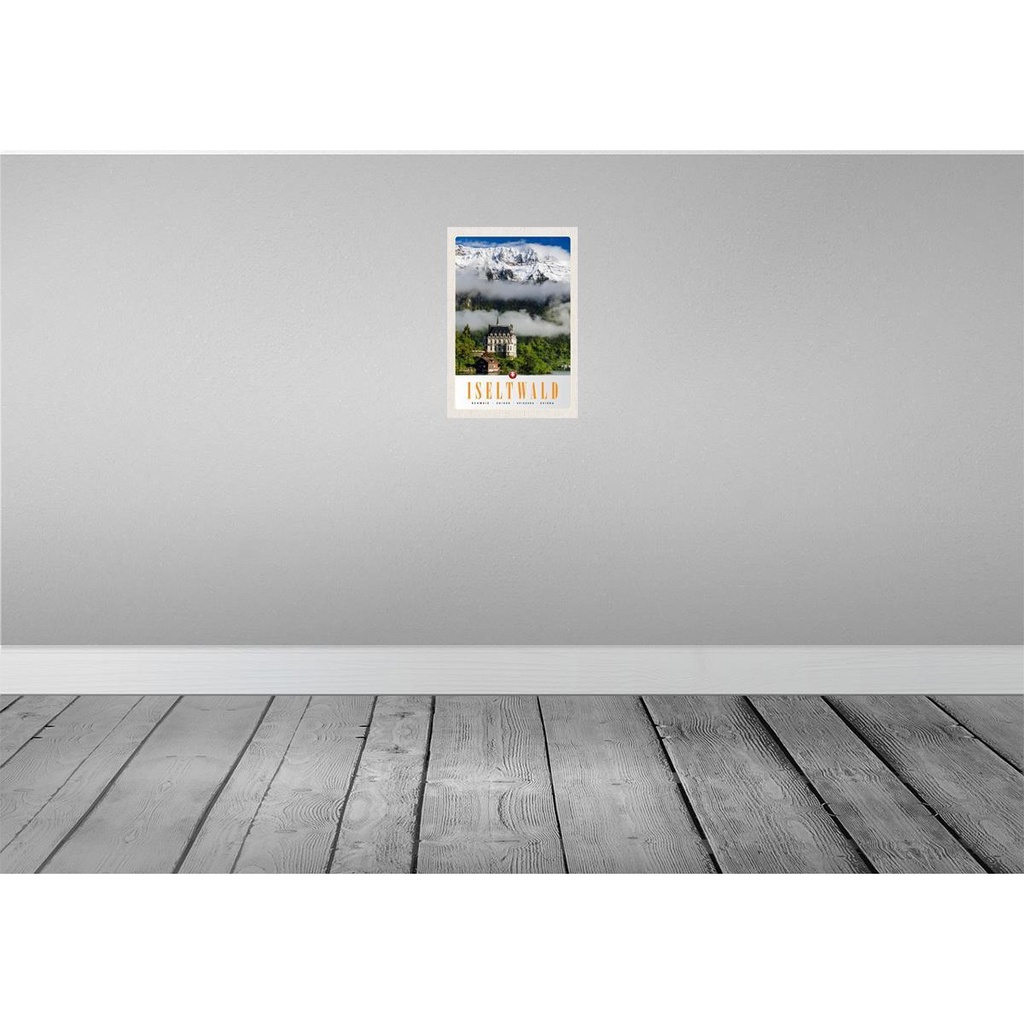 [LA-131236] Blechschild 30x20 cm Iseltwald Gebirge Schnee Wald Schloss Bildmotiv Reisemotiv Abenteuer Reisen Urlaub Bild 2