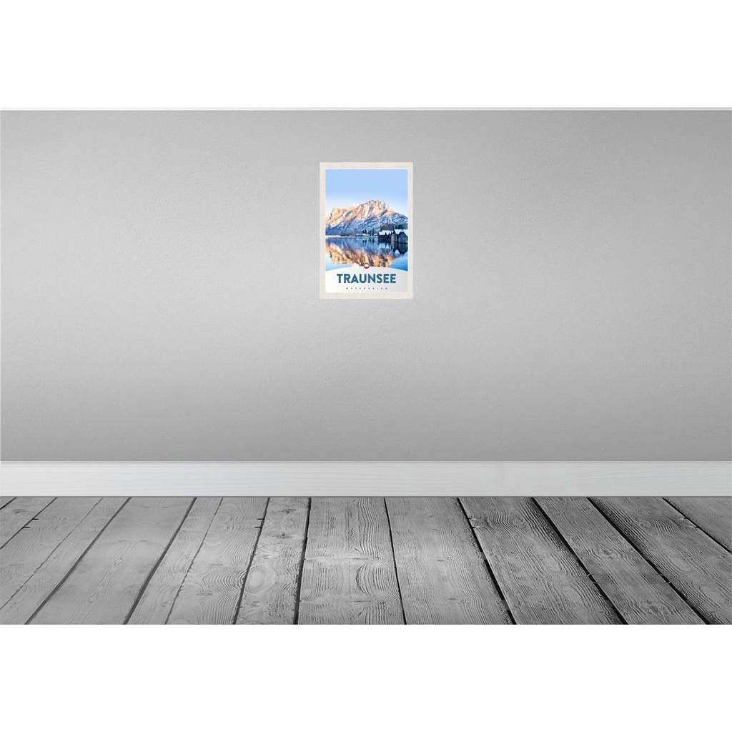 [LA-131252-H] Holzschild 30x20 cm Traunsee Östereich Winterzeit Schnee Bild 2