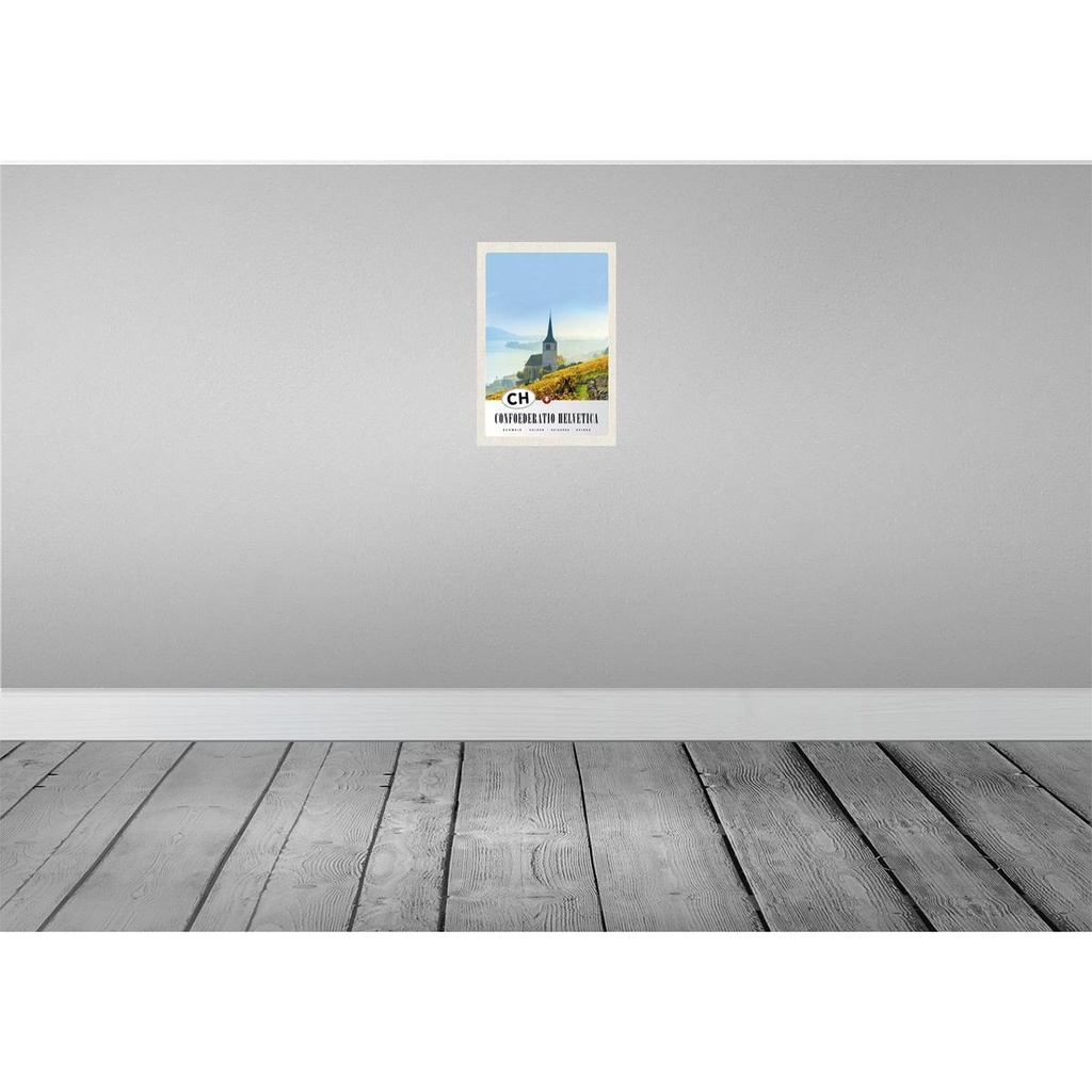 [LA-131267] Blechschild 30x20 cm Confoederatio Helvetica Kirche Weide Bildmotiv Reisemotiv Abenteuer Reisen Urlaub Bild 2