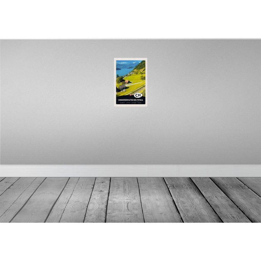 [LA-131270] Blechschild 30x20 cm Confoederatio Helvetica Weide See Bildmotiv Reisemotiv Abenteuer Reisen Urlaub Bild 2