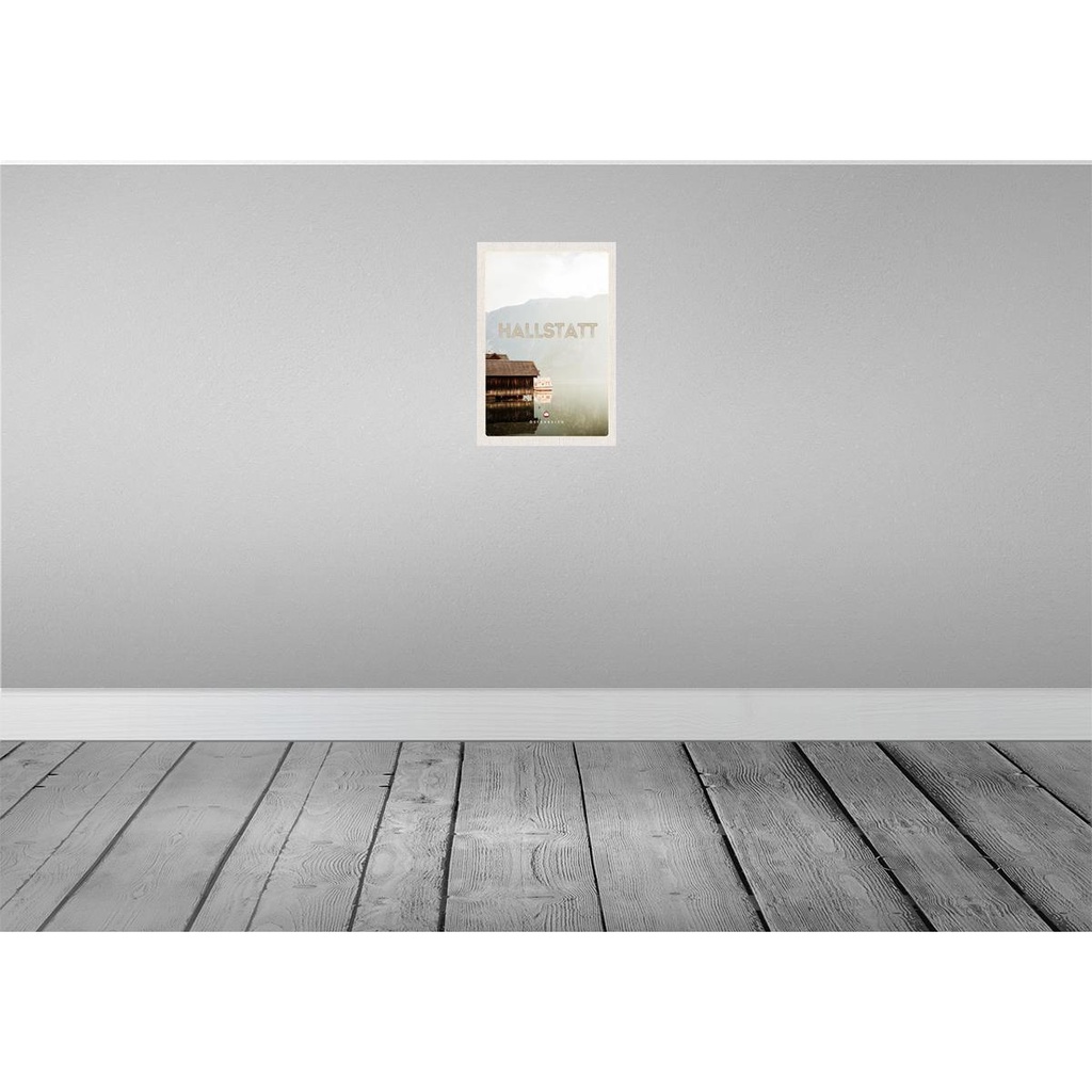 [LA-131352] Blechschild 30x20 cm Hallstatt Österreich See Berge Boot Bildmotiv Reisemotiv Abenteuer Reisen Urlaub Bild 2
