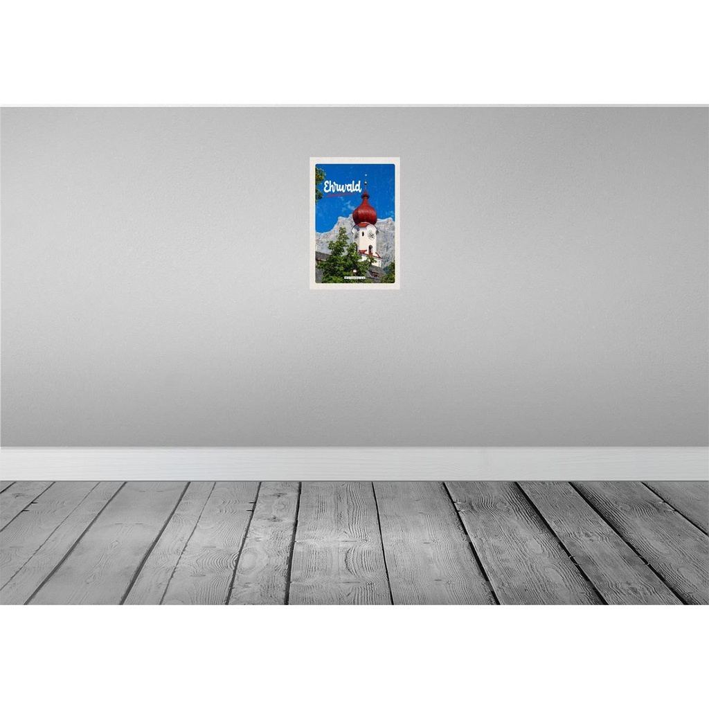 [LA-131418-H] Holzschild 30x20 cm Whrwald Österreich Kirche roter Dach Bildmotiv Reisemotiv Abenteuer Reisen Bild 2