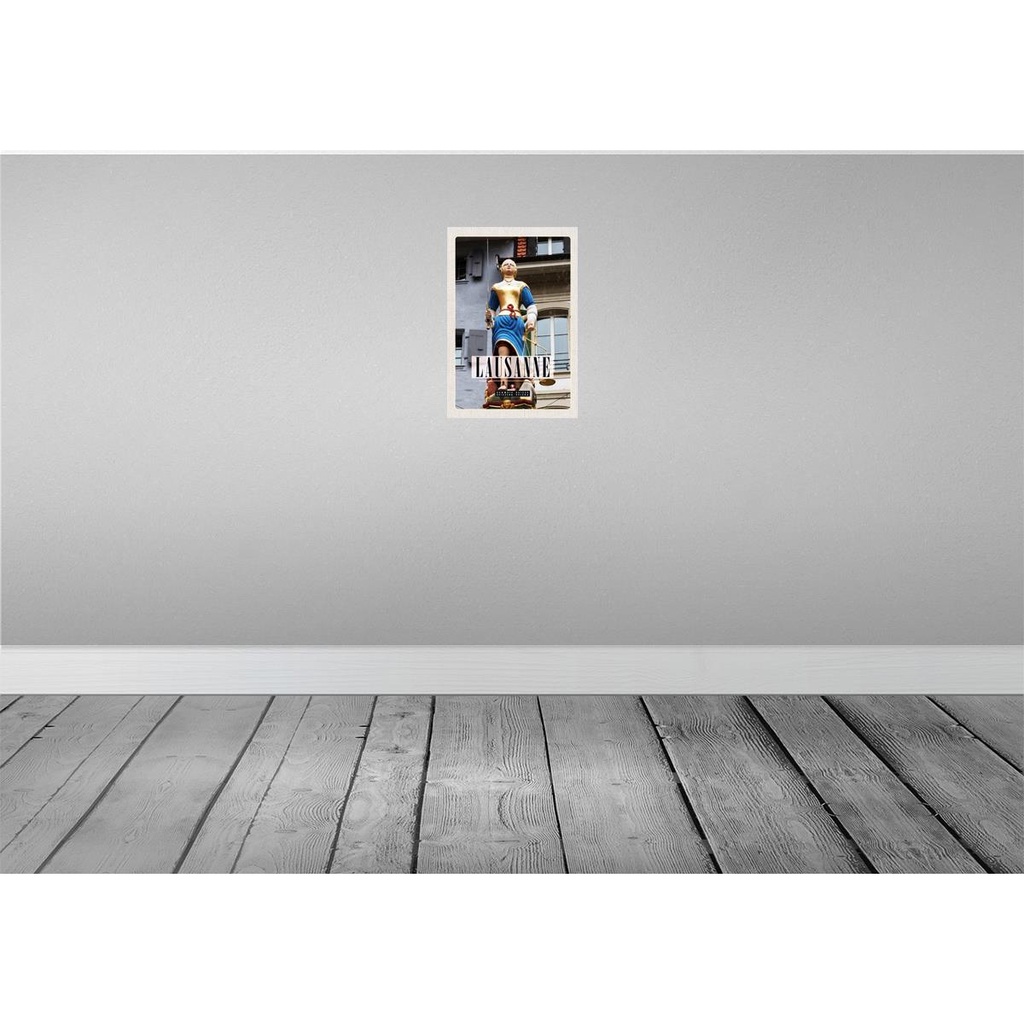 [LA-131449-H] Holzschild 30x20 cm Lausanne Schweiz Skulptur Frau Waage Bildmotiv Reisemotiv Abenteuer Reisen Bild 2