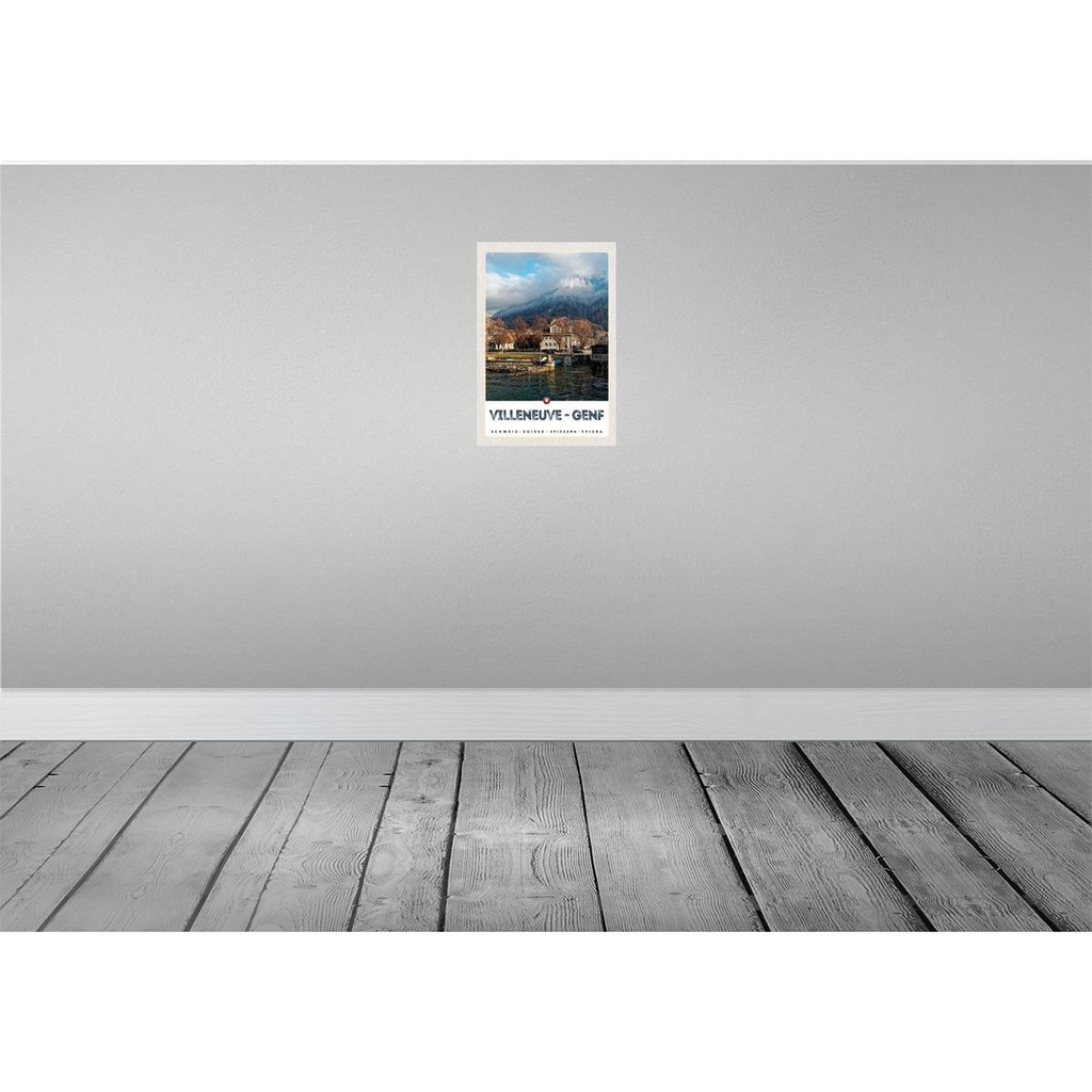 [LA-131472-H] Holzschild 30x20 cm Villeneuve-Genf Schweiz Wälder wandern Bildmotiv Reisemotiv Abenteuer Reisen Bild 2