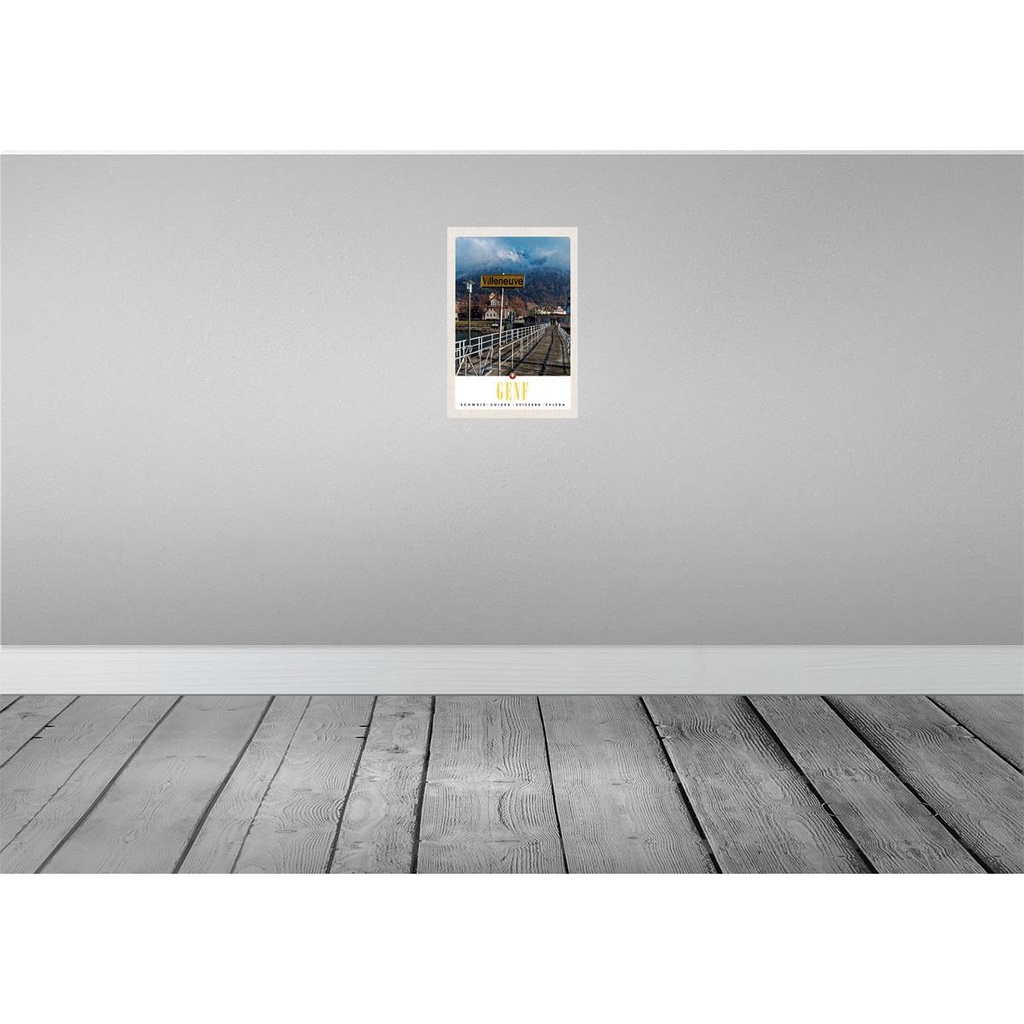 [LA-131474-H] Holzschild 30x20 cm Villeneuve-Genf Schweiz wandern Bildmotiv Reisemotiv Abenteuer Reisen Bild 2