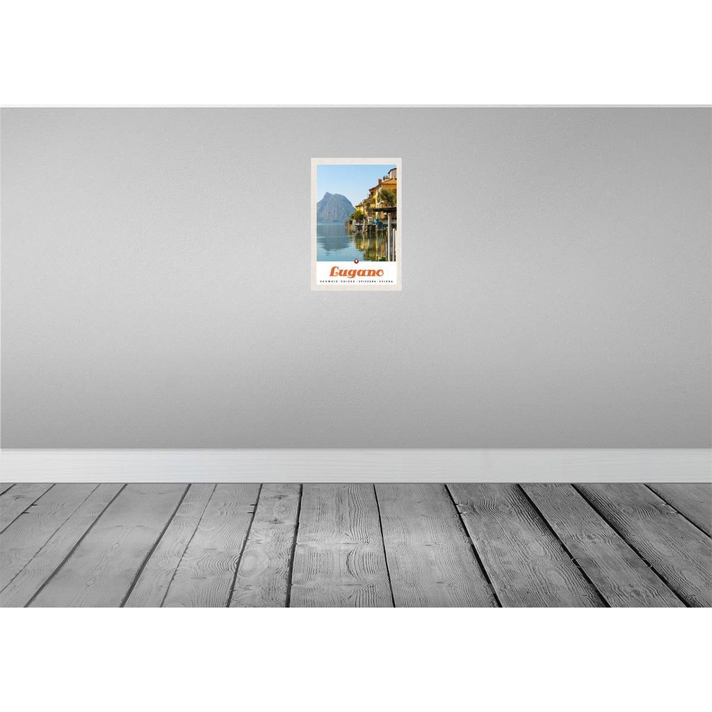 [LA-131487-H] Holzschild 30x20 cm Lugano Schweiz See Ausblick auf Berg Bildmotiv Reisemotiv Abenteuer Reisen Bild 2