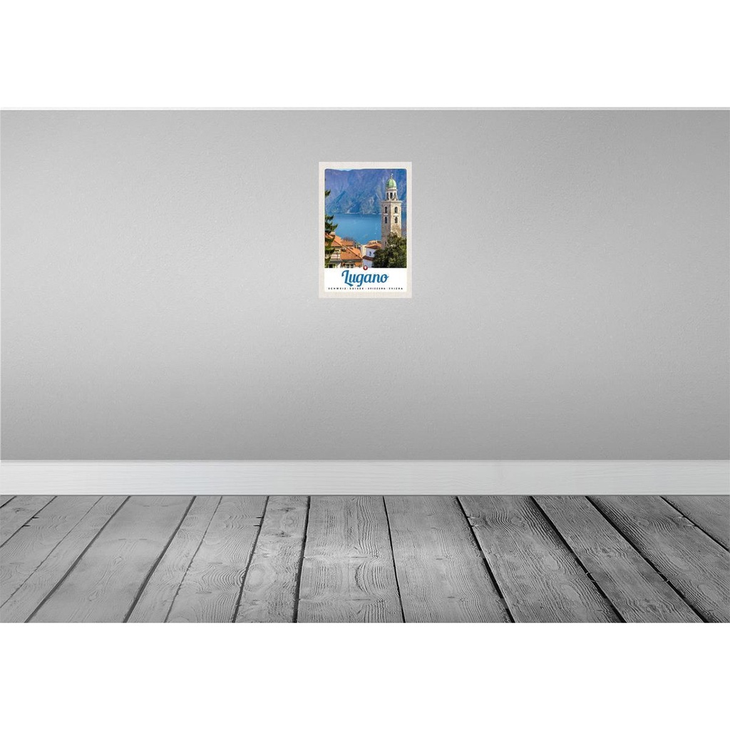 [LA-131488] Blechschild 30x20 cm Lugano Schweiz See Kirche Gebirge Bildmotiv Reisemotiv Abenteuer Reisen Urlaub Bild 2