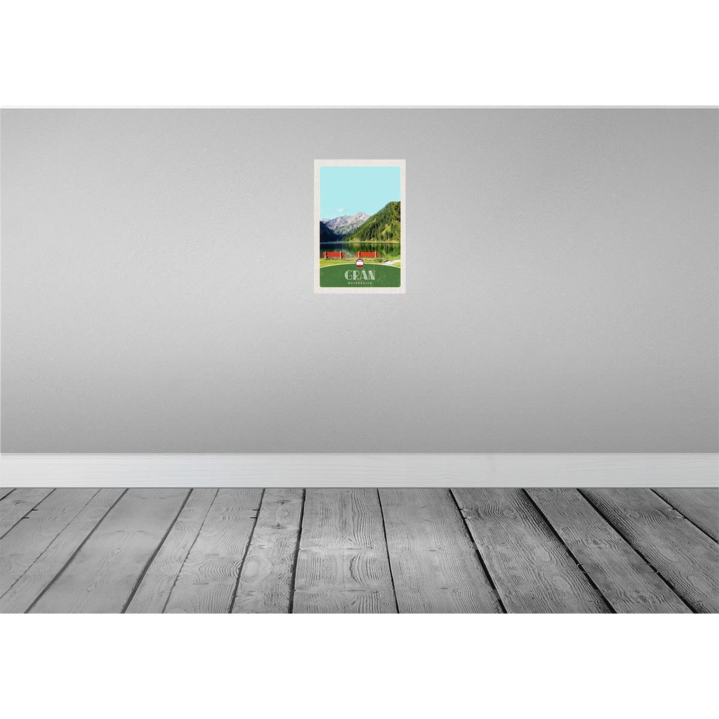 [LA-131519-H] Holzschild 30x20 cm Grän Österreich rote Bank Wälder Natur Bildmotiv Reisemotiv Abenteuer Reisen Bild 2