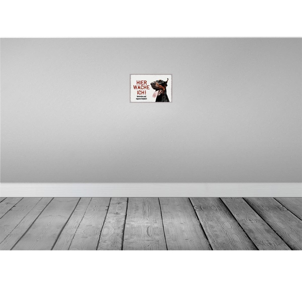 [LA-131590] Blechschild 20x30 cm Doberman hier wache eigene Gefahr Hund Bild 2
