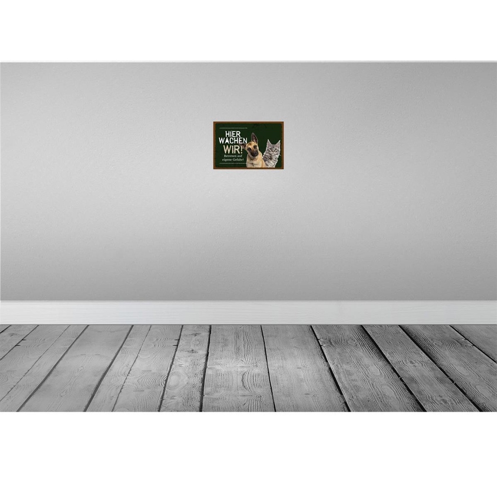 [LA-131594] Blechschild 20x30 cm Hund Katze hier wachen wir Bild 2
