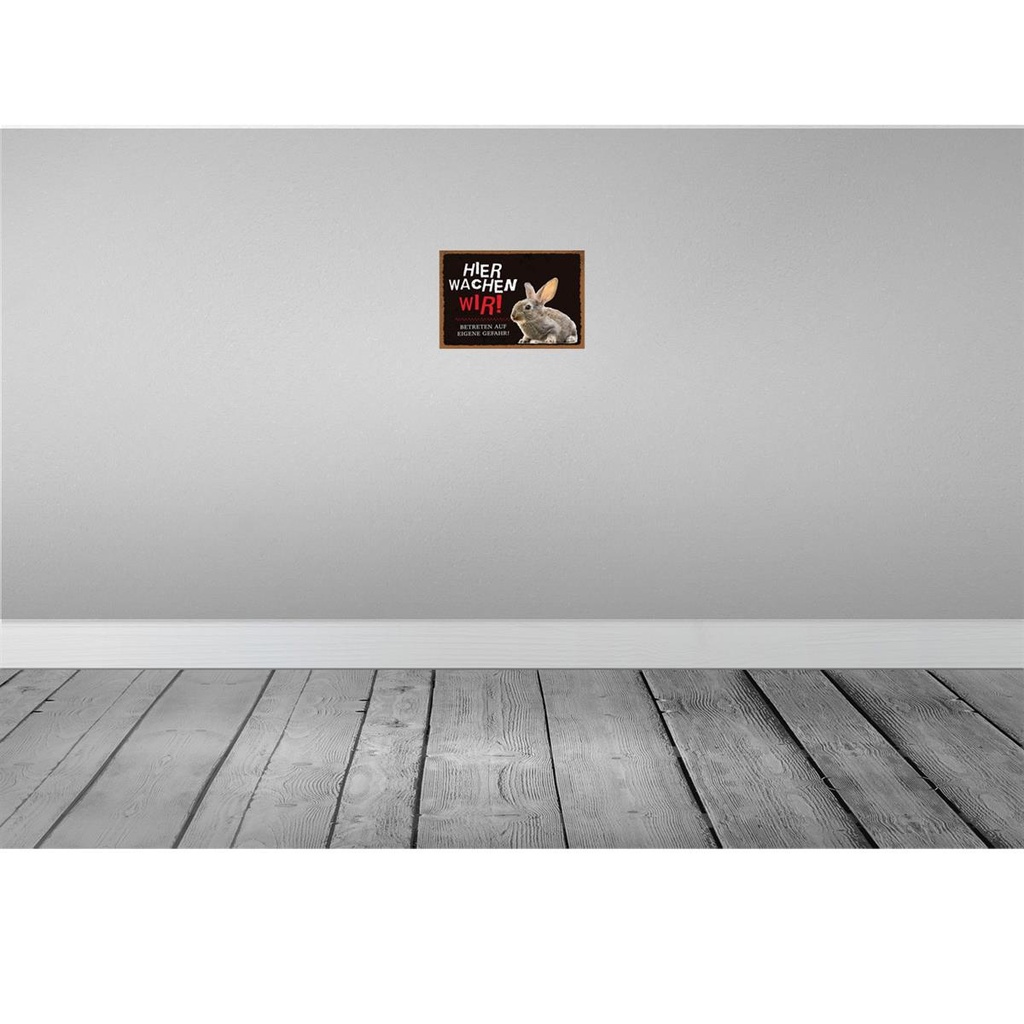 [LA-131599-H] Holzschild 20x30 cm Tiere Hase hier wachen wir Bild 2