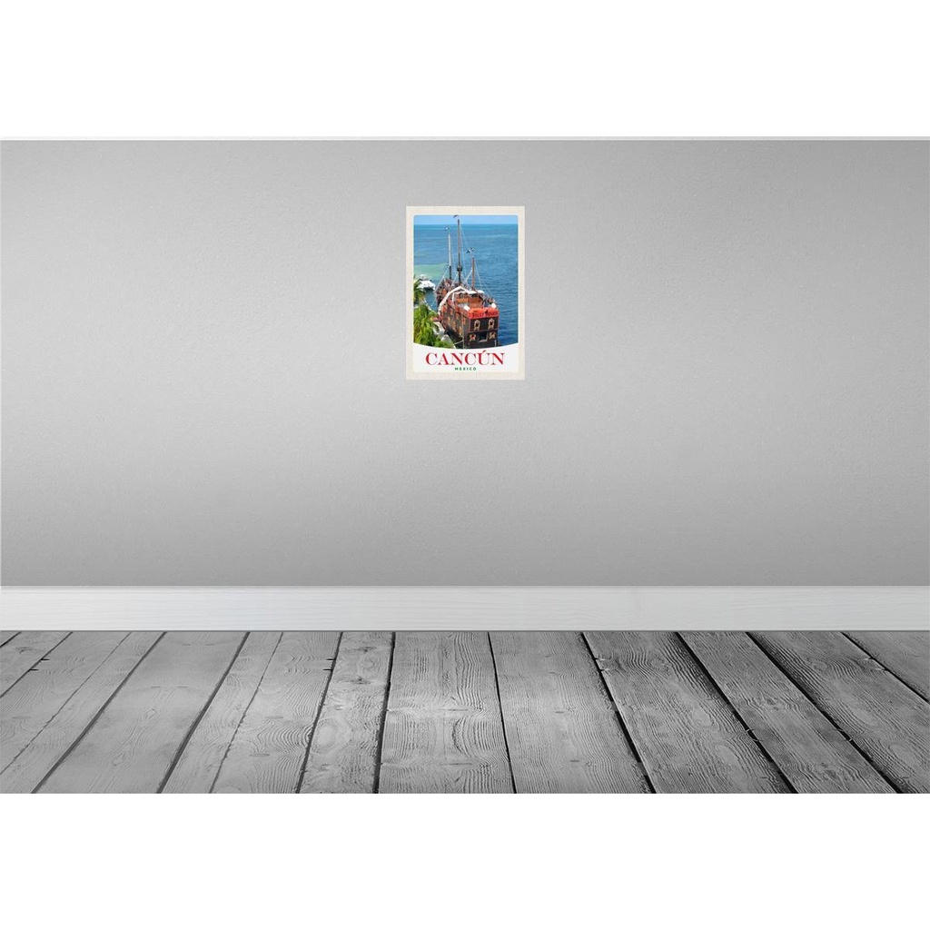 [LA-131649-H] Holzschild 30x20 cm Cancun Mexiko Schiff Jolly Roger Bildmotiv Reisemotiv Abenteuer Reisen Bild 2