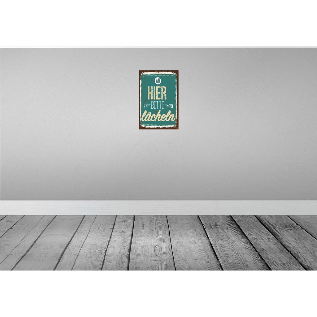 [LA-132279-H] Holzschild 30x20 cm Ab hier bitte lächeln Lachen Glück Bild 2