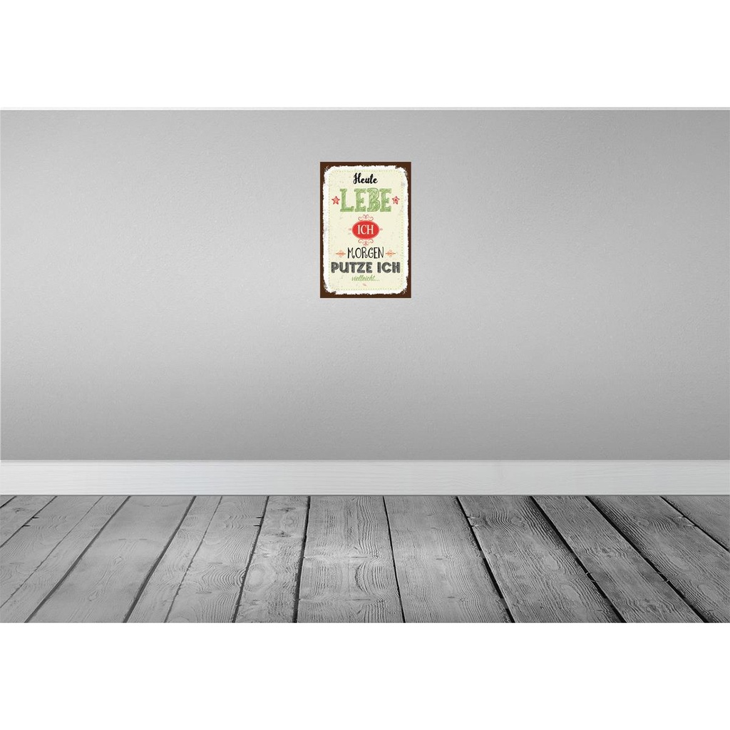 [LA-132423] Blechschild 30x20 cm heute lebe ich morgen putze Spruch Zitat Bild 2