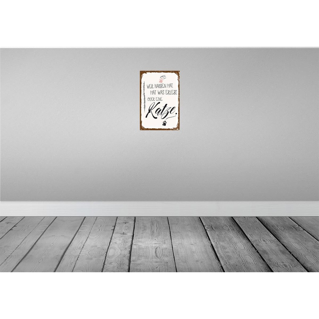 [LA-132443-H] Holzschild 30x20 cm Katze Wer Narben hat was erlebt Bild 2