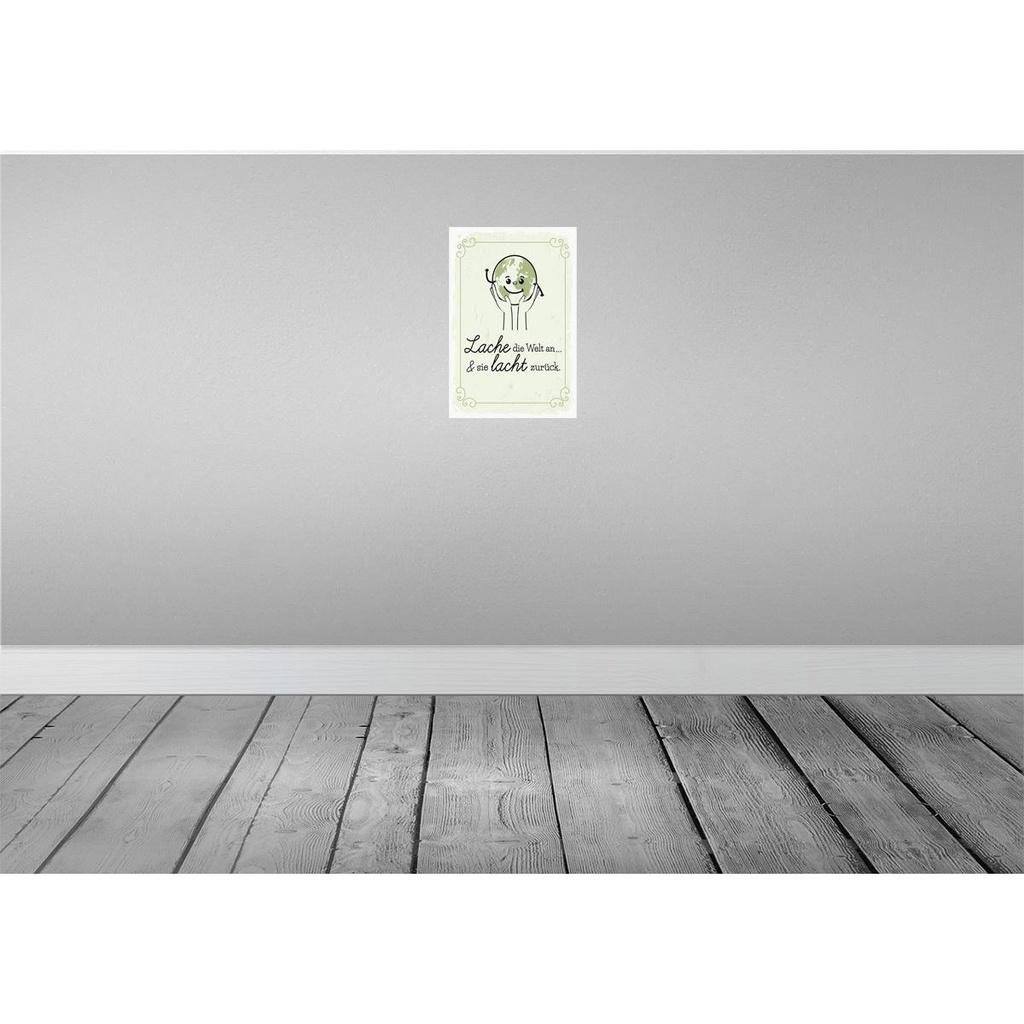 [LA-132499] Blechschild 30x20 cm Lache die Welt an sie lacht zurück Spruch Zitat Bild 2