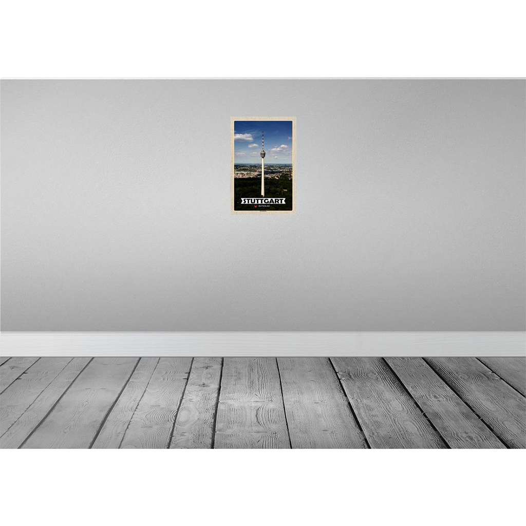 [LA-132972-H] Holzschild 30x20 cm Stuttgart Fernsehturm Stadt Bildmotiv Reisemotiv Abenteuer Reisen Bild 2