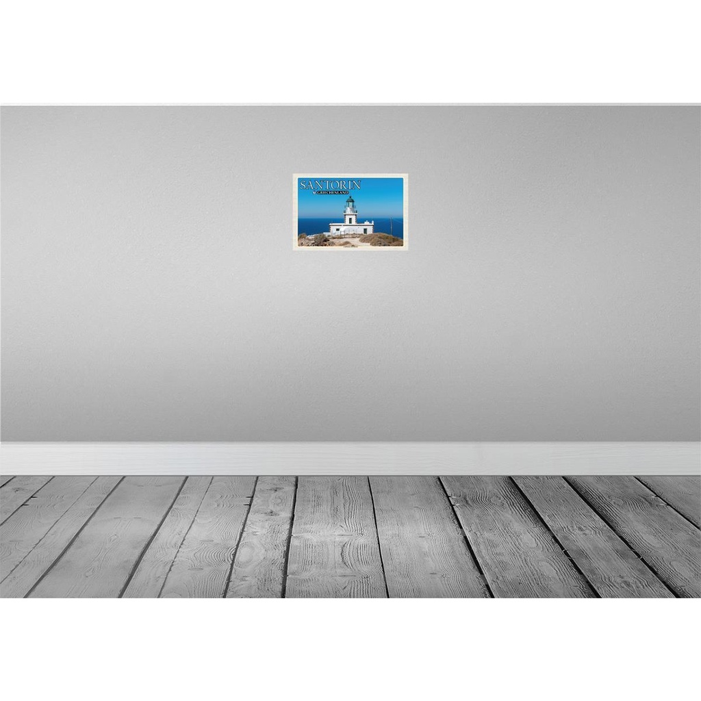 [LA-135254-H] Holzschild 20x30 cm Santorin Griechenland Leuchtturm Akrotiri Bildmotiv Reisemotiv Europa Bild 2