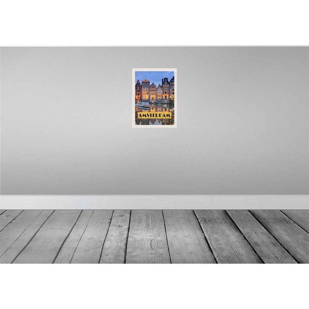 [LA-136099] Blechschild 40x30 cm Amsterdam bei Nacht Bildmotiv Reisemotiv Abenteuer Reisen Straße Stadt Urlaub Bild 2