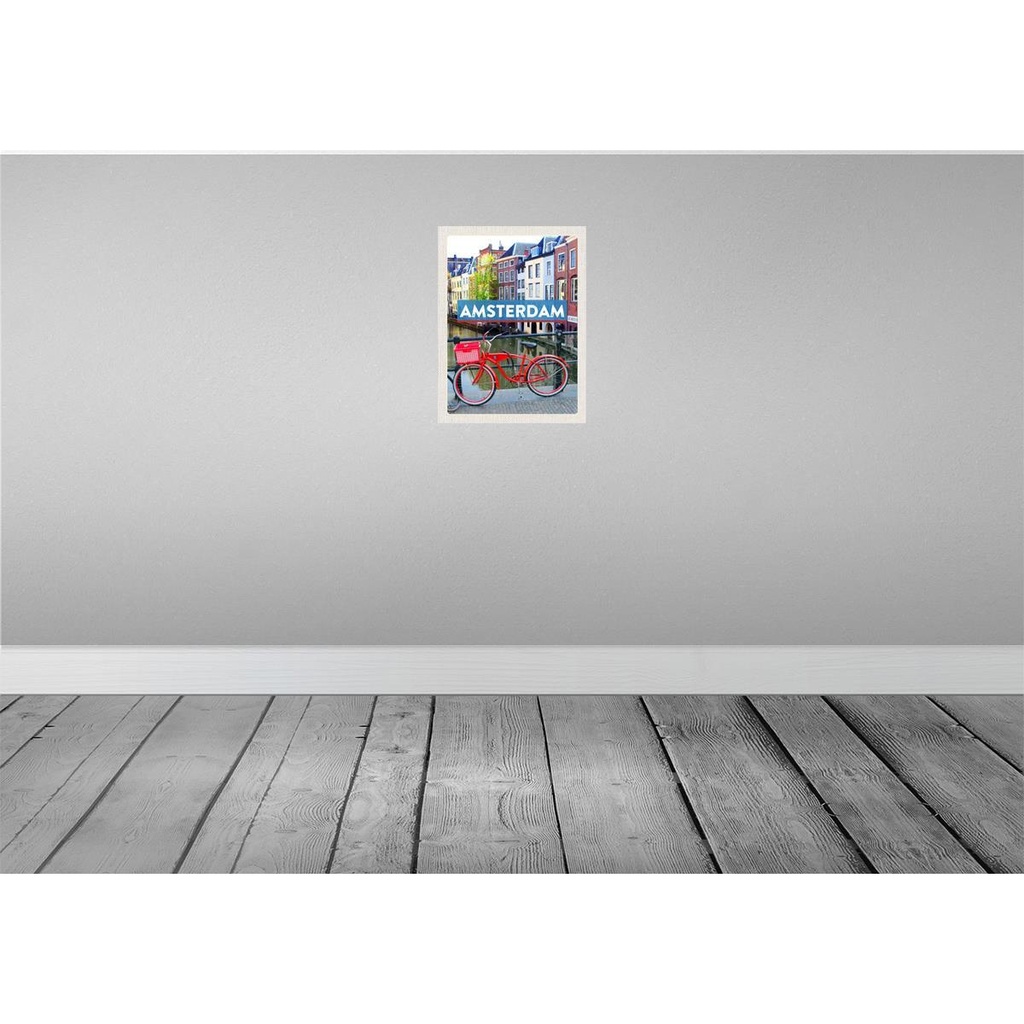 [LA-136102-H] Holzschild 40x30 cm AmsterdamFahrrad Bildmotiv Reisemotiv Straße Stadt Bild 2