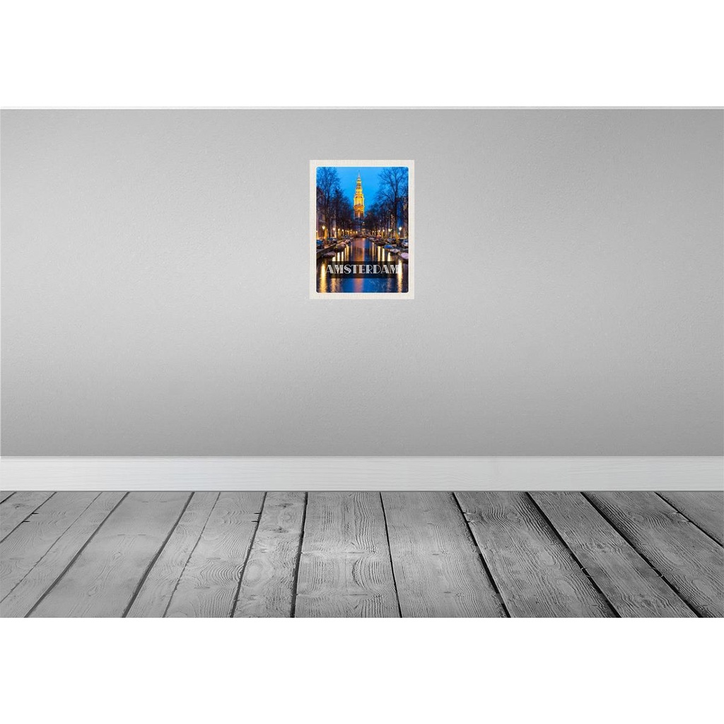 [LA-136105] Blechschild 40x30 cm Retro Amsterdam Urlaub Munt Tower Nacht Bildmotiv Reisemotiv Abenteuer Reisen Europa Bild 2