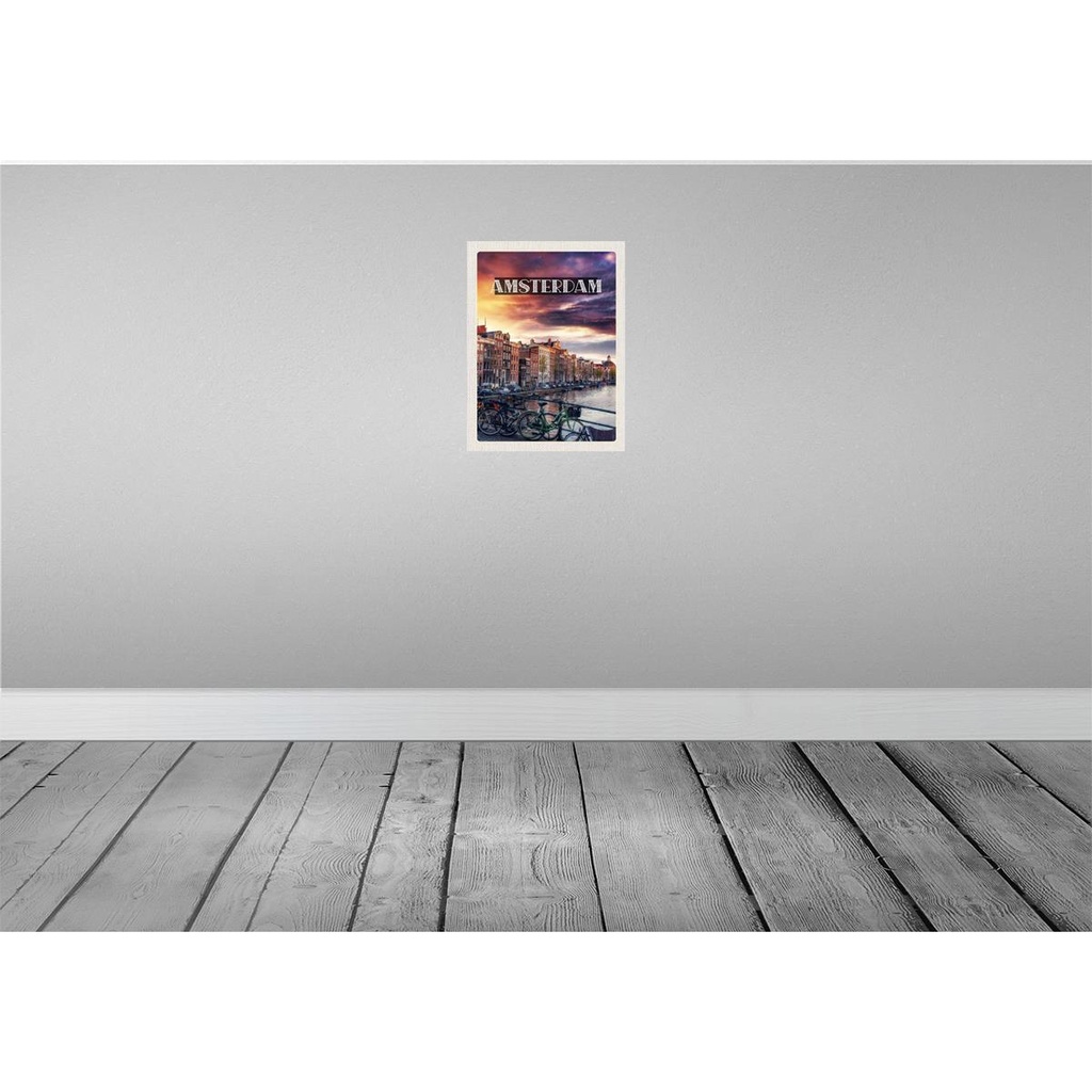 [LA-136107-H] Holzschild 40x30 cm Amsterdam Sonnenuntergang Bildmotiv Reisemotiv Straße Stadt Bild 2