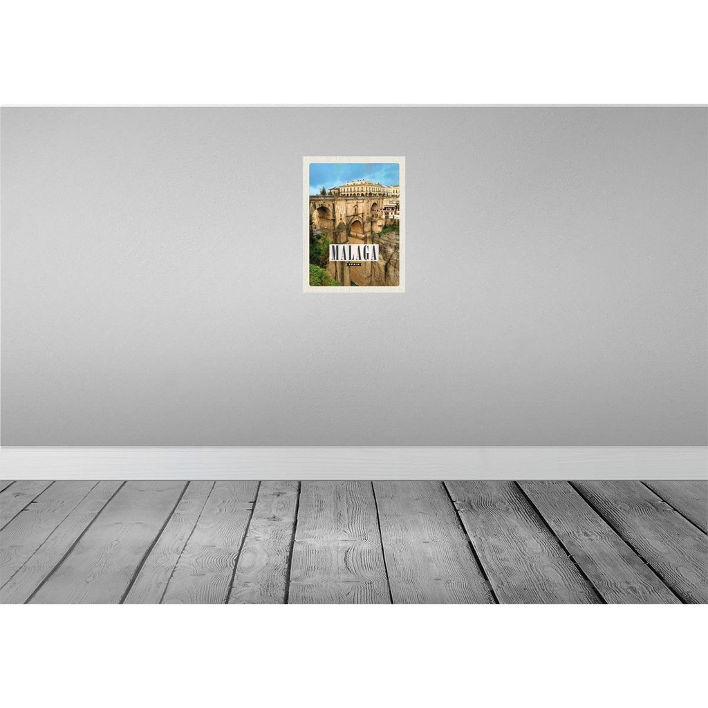 [LA-136258-H] Holzschild 40x30 cm Malaga spain Hafenstadt Bildmotiv Reisemotiv Straße Stadt Bild 2