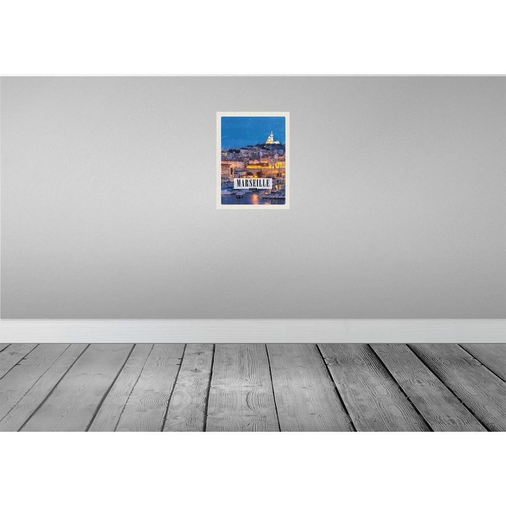 [LA-136260-H] Holzschild 40x30 cm Retro Marseille France Panorama Nacht Bildmotiv Reisemotiv Europa Bild 2