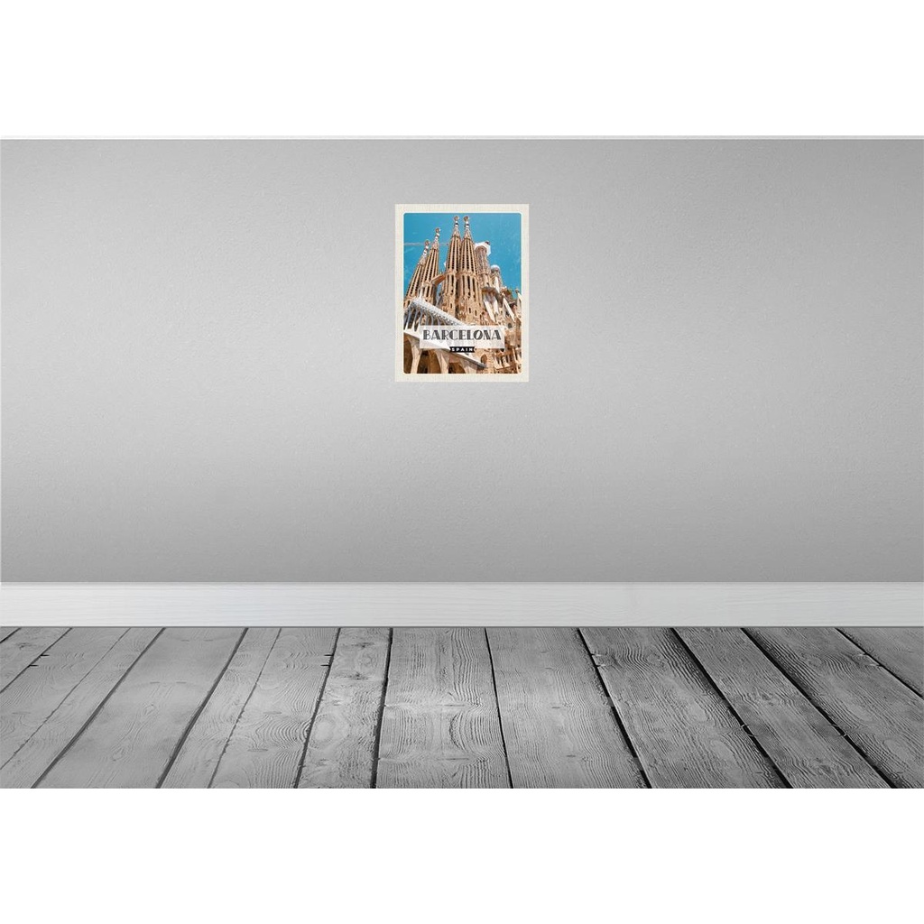 [LA-136293-H] Holzschild 40x30 cm Retro Barcelona Reiseziel Bildmotiv Reisemotiv Straße Stadt Bild 2