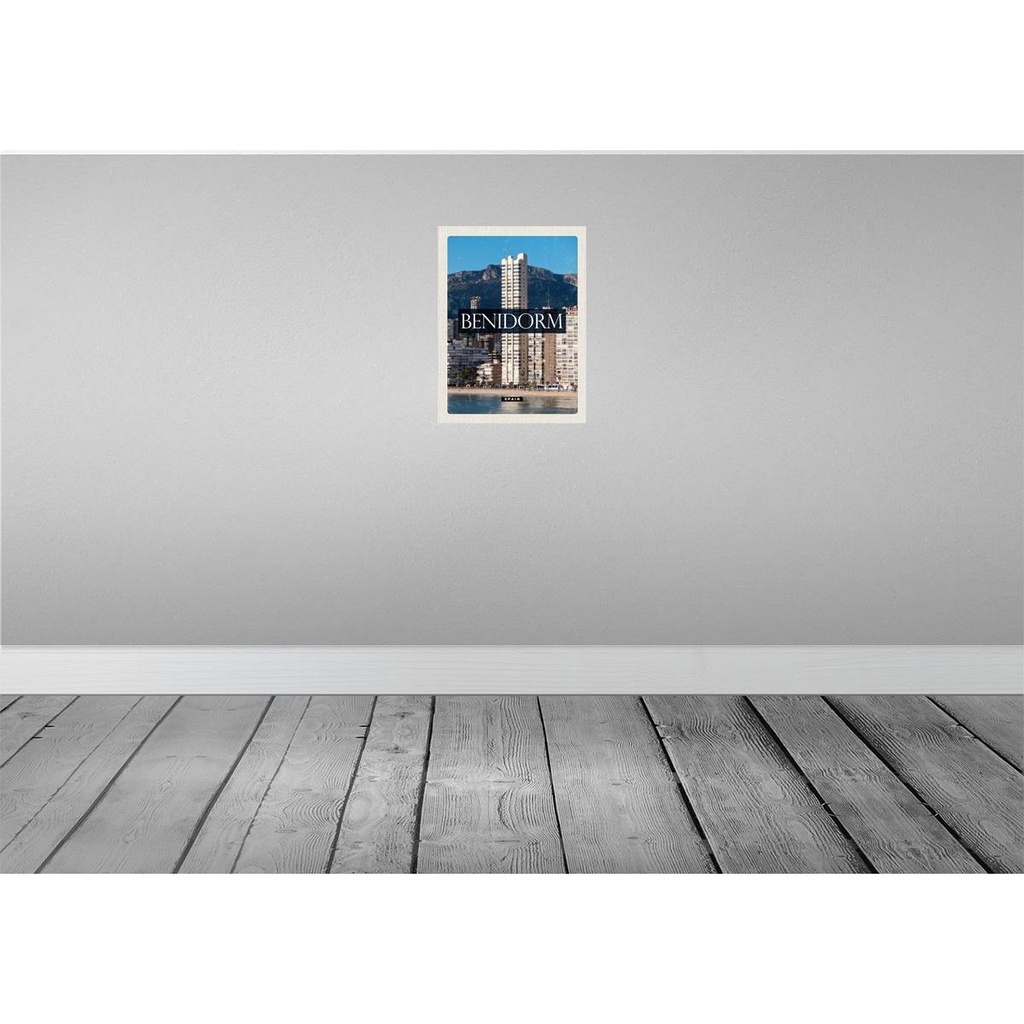 [LA-136304-H] Holzschild 40x30 cm Benidorm Spain Panorama Poster Bildmotiv Reisemotiv Abenteuer Reisen Bild 2