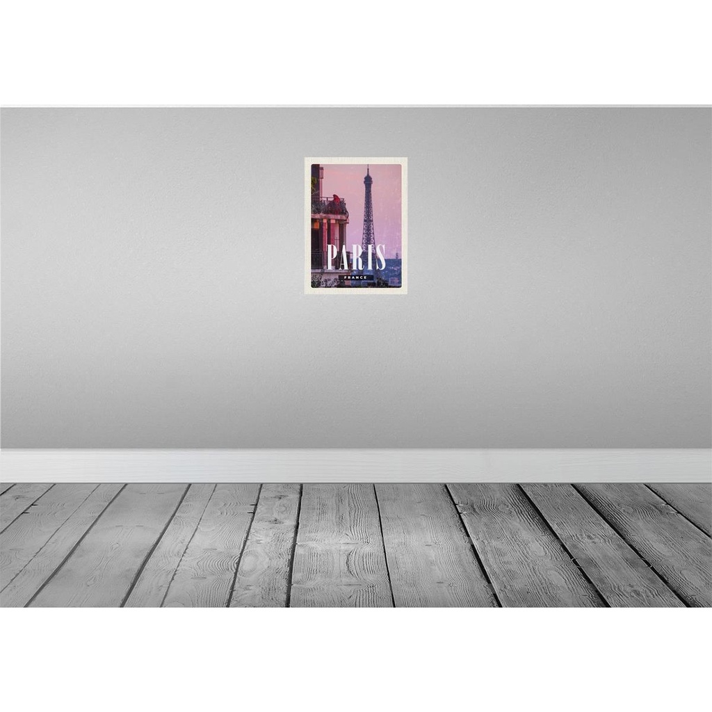 [LA-136345-H] Holzschild 40x30 cm Paris France Sonnenuntergang Turm Bildmotiv Reisemotiv Europa Bild 2