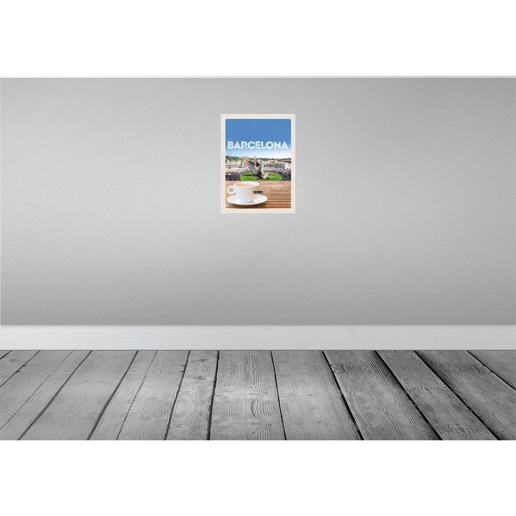 [LA-136407] Blechschild 40x30 cm Barcelona Spain Panorama Bild Kaffee Bildmotiv Reisemotiv Abenteuer Reisen Urlaub Bild 2