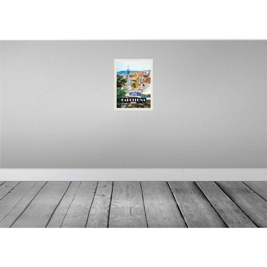 [LA-136469-H] Holzschild 40x30 cm Barcelona Spain Spanien Panorama Bildmotiv Reisemotiv Abenteuer Reisen Bild 2