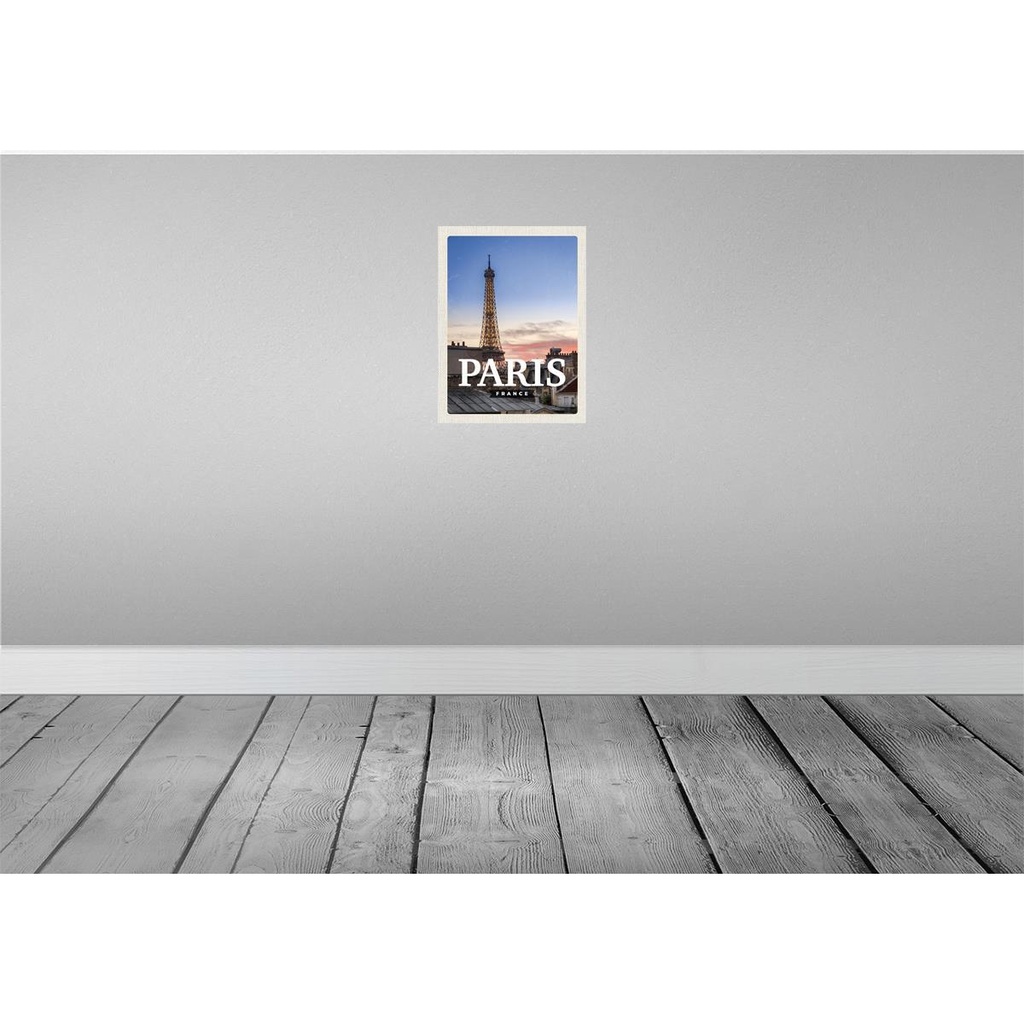 [LA-136500-H] Holzschild 40x30 cm Paris France Sonnenuntergang Bildmotiv Reisemotiv Straße Stadt Bild 2
