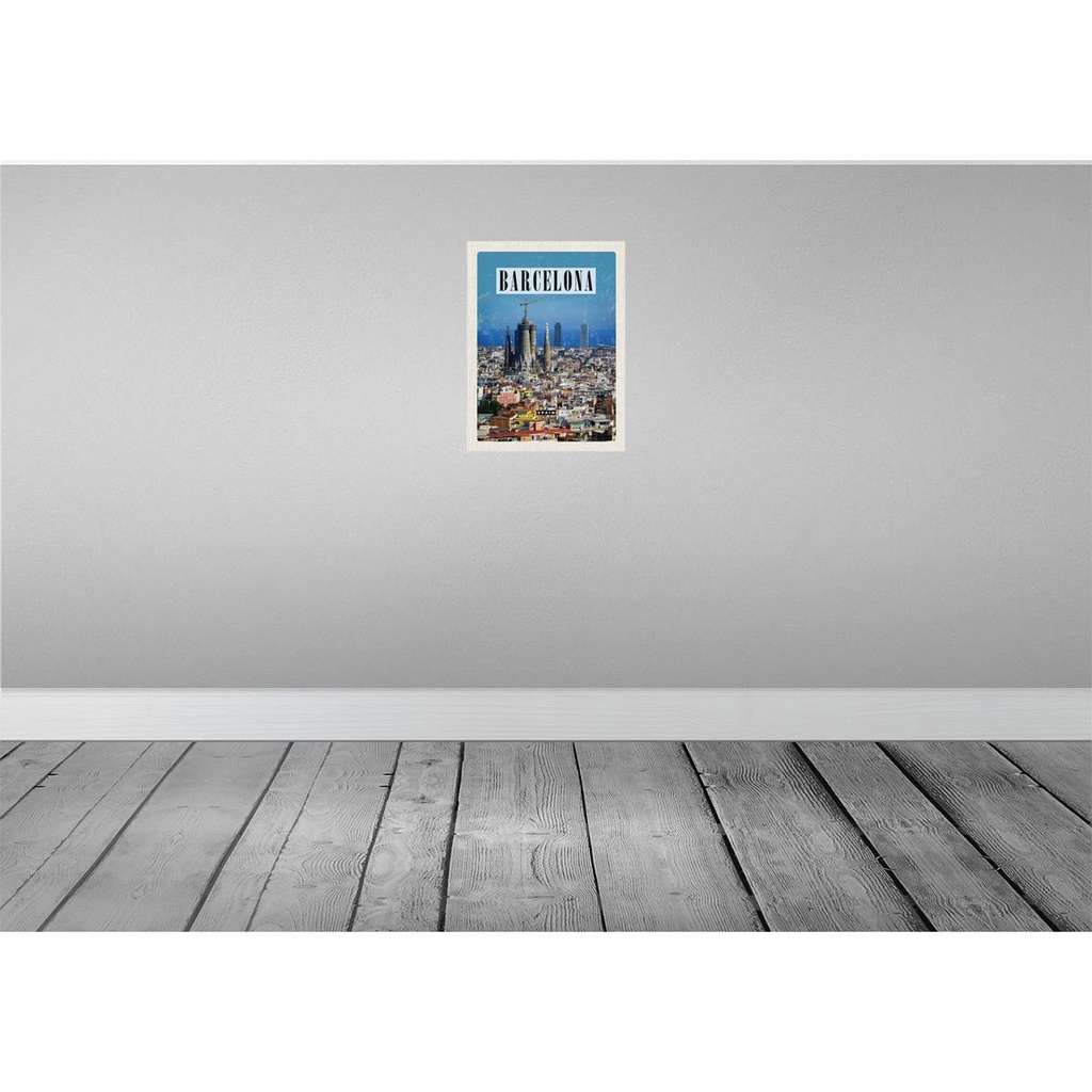 [LA-136579-H] Holzschild 40x30 cm Barcelona Spanien Blick auf Stadt Bildmotiv Reisemotiv Abenteuer Reisen Bild 2