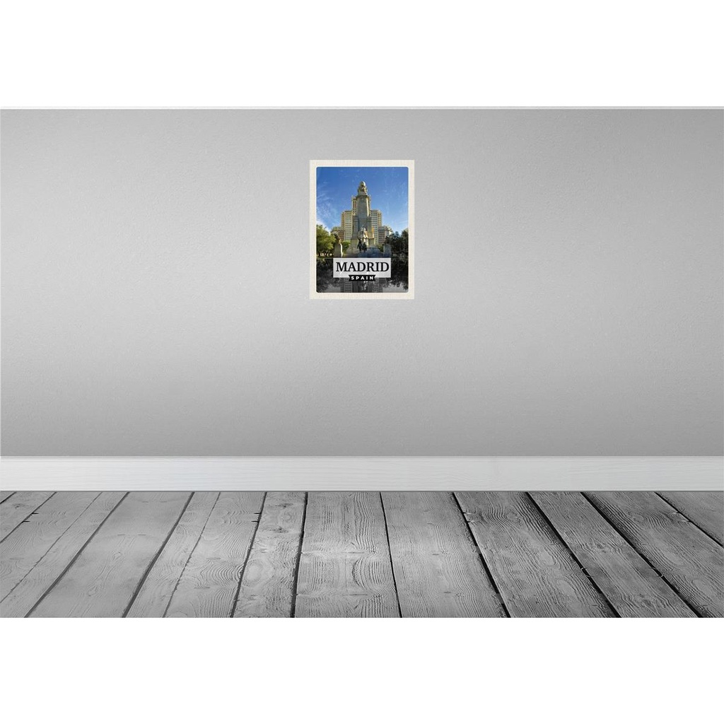 [LA-136591-H] Holzschild 40x30 cm Madrid Spanien Pferd Panorama Bildmotiv Reisemotiv Straße Stadt Bild 2