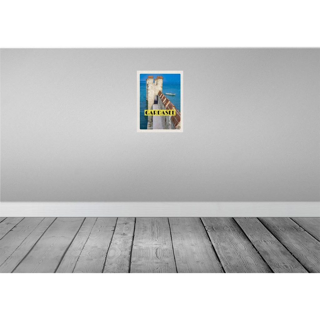 [LA-136751-H] Holzschild 40x30 cm Gardasee Italien Boot Gebäude Sommer Bildmotiv Reisemotiv Europa Bild 2