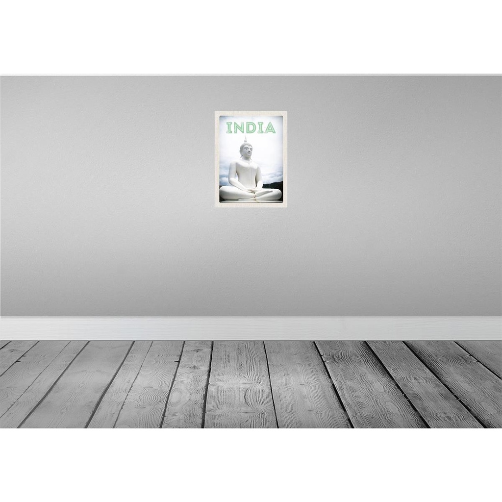 [LA-136771-H] Holzschild 40x30 cm Indien weiße Skulptur meditieren Gott Bildmotiv Reisemotiv Abenteuer Reisen Bild 2