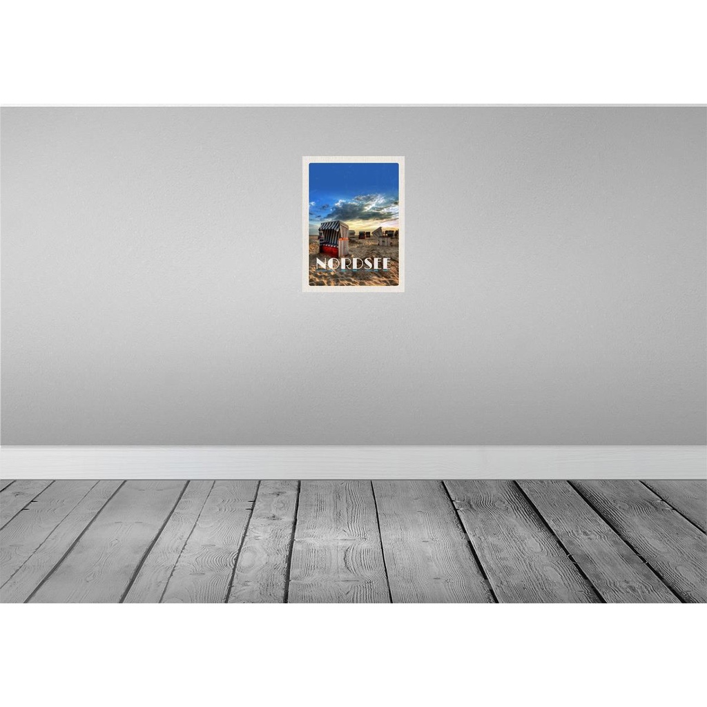 [LA-136835-H] Holzschild 40x30 cm Nordsee Strandkorb Unwetter Gemälde Bildmotiv Reisemotiv Europa Bild 2
