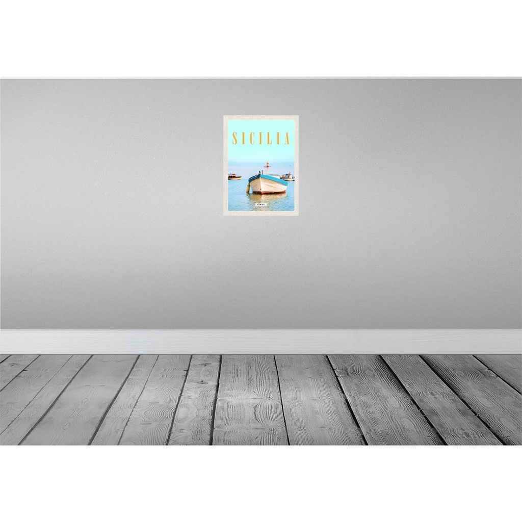 [LA-136887-H] Holzschild 40x30 cm Sizilien Italien Boot Ufer Strand Meer Bildmotiv Reisemotiv Europa Bild 2
