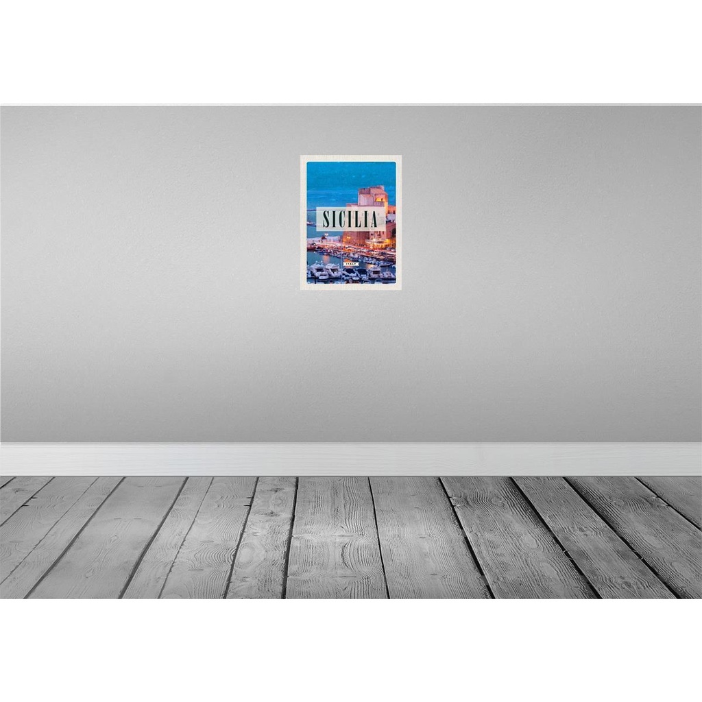 [LA-136888-H] Holzschild 40x30 cm Sizilien Nacht Ausblick auf Ufer Boot Bildmotiv Reisemotiv Europa Bild 2