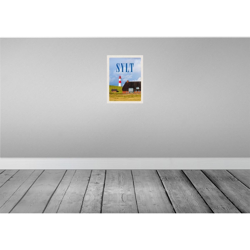 [LA-136930-H] Holzschild 40x30 cm Sylt Häuser Dach aus Moos Leuchtturm Bildmotiv Reisemotiv Deutschland Bild 2
