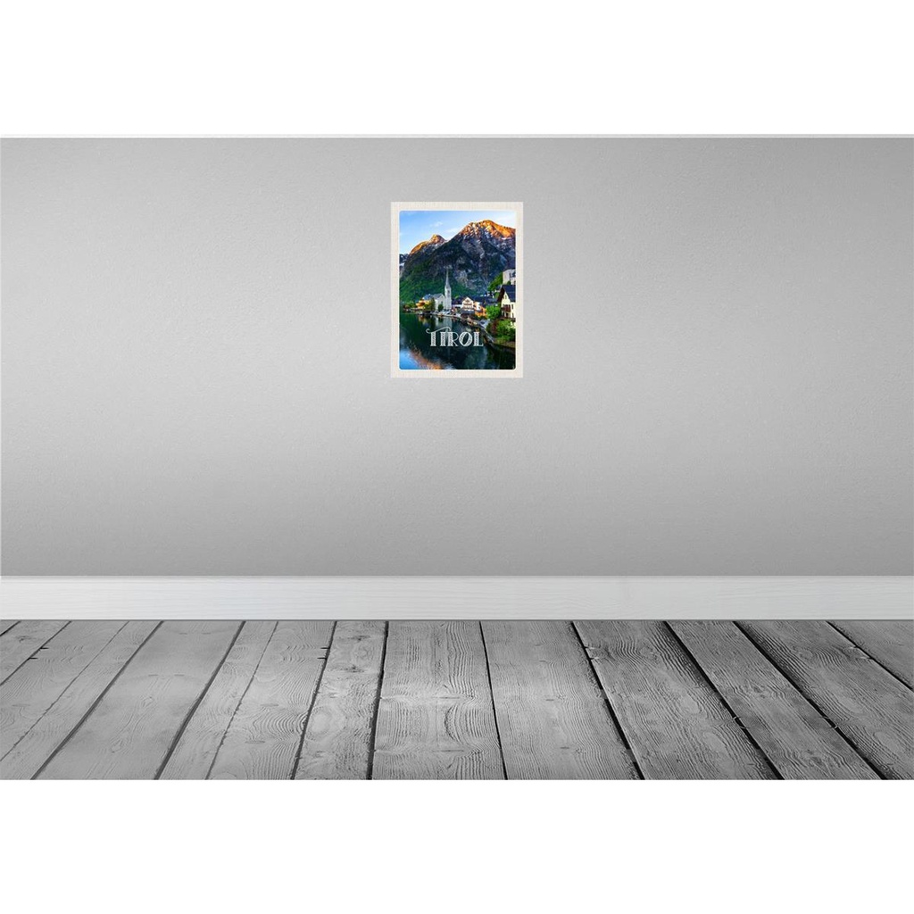 [LA-136955-H] Holzschild 40x30 cm Tirol Stadt am Wasser Gebirge Bildmotiv Reisemotiv Straße Bild 2
